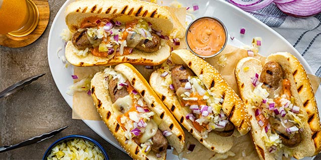 Grilled Reuben Brats